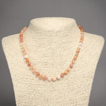 Orange Agate Necklace with Smooth Beads, 6.5 mm Diameter, 45 cm Length