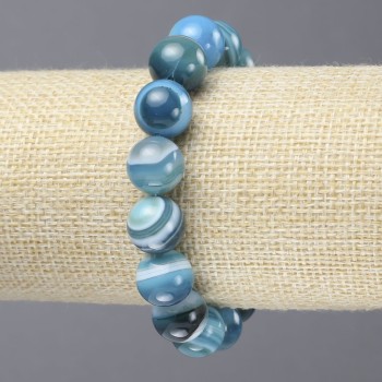 Elastic Bracelet Blue Agate with Smooth Beads, 12 mm Diameter+