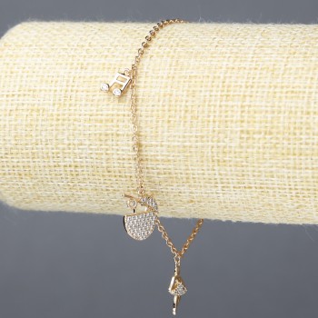 Xuping Bracelet - 18K Gold Plating with White Crystals, 1.5 mm Thick, Length 18–21 cm