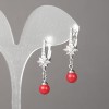 Xuping Rhodium-plated Earrings with White Crystals and Red Bead 32x10mm +