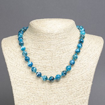 Blue Agate Bead Necklace, smooth beads, 10 mm diameter, 45 cm length