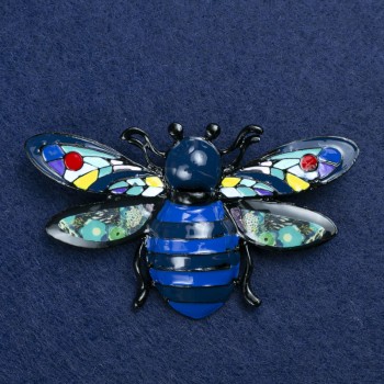 Beetle Brooch in Silvery Metal and Enamel 70x42mm +