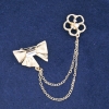 Brooch Clasp 'Flower with Bow' in Gold-Tone Metal, White Crystal and Rhinestones, Bead, 60mm Chain
