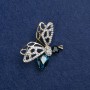 Butterfly Brooch, gold-tone metal, blue and black crystals and white rhinestones, 41x33 mm +