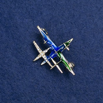 Brooch 'Star' in gold-tone metal, enamel and crystals, 38×30 mm +