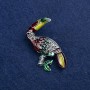 Toucan Brooch in Silver Metal, Enamel and Crystals 45x40mm +