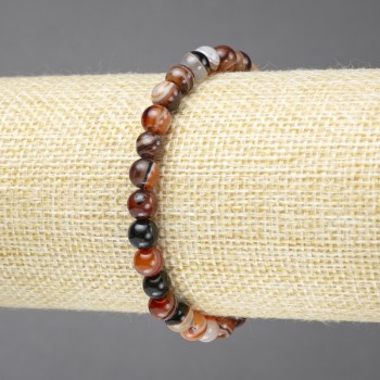 Elastic bracelet with natural brown eye agate, smooth beads, 6 mm diameter