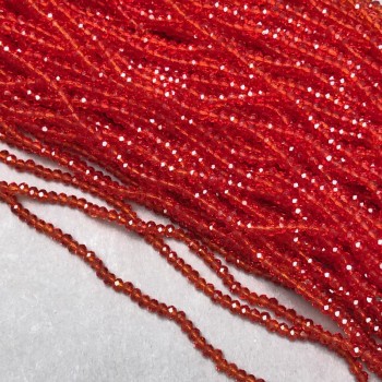 Beads Czech Crystal on fishing line red transparent faceted rondelle, diameter 3 x 2.5 mm + -, length 36 cm +