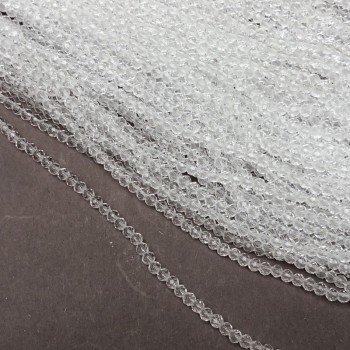 Намистини Чеський Кришталь на волосіні біле прозоре гранований рондель, діаметр 3, 5х3мм + -, довжина 36-38см +