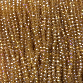 Beads Czech Crystal on a thread orange-peach transparent with gasoline sheen, faceted rondel, diameter 3.5x3 mm, length 36-38 cm