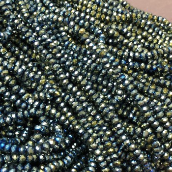 Czech Crystal Beads on Fishing Line Gray-Green Finish with a Gasoline Sheen, Faceted Rondelle, Diameter 3.5×3 mm, Length 36-38 cm
