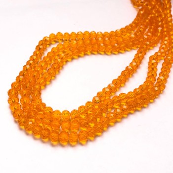 Orange Czech Crystal Beads on Thread, Transparent Faceted Rondelles, Diameter 6x4.5 mm, Length 38-40 cm