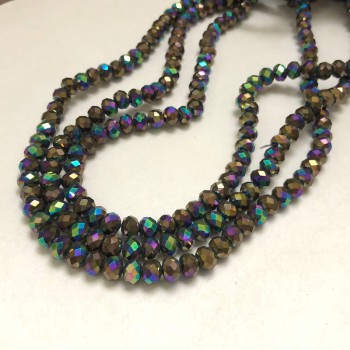 Czech Crystal Beads on Fishing Line with Gasoline Coating, Faceted Rondel, 6x4.5 mm, Length 38-40 cm