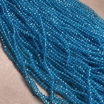 Beads Czech Crystal on thread blue-green transparent faceted rondel, diameter 3.5x3 mm, length 36-38 cm