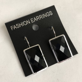 Clearance Earrings: Faceted Agate with Smooth Bezel, Rectangular Stone 37×30 mm, Length 50 mm