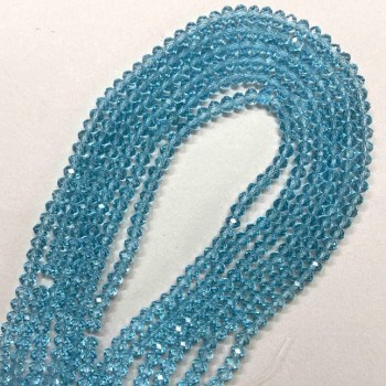 Blue Czech Crystal Beads on Thread, Transparent Blue, Faceted Rondelle, 6x5 mm, Length 40-42 cm