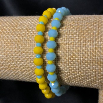 Pair elastic bracelet with Czech crystal Ukraine faceted rondel, diameter 6x4 mm, length 18 cm ±