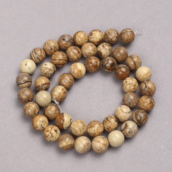 Natural Stone Beads on Thread, Landscape Jasper, Smooth Round Beads, 8mm Diameter, About 39cm Long