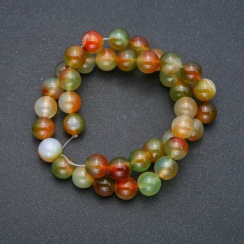 Beads of Brazilian Agate on Thread, Smooth Round Beads, 10 mm Diameter, 38 cm Length