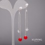 Xuping Earrings with White Stones and Majorca Pearls, Rhodium-Plated, 8x80 mm