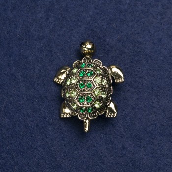 Brooch Turtle - gold-tone metal and rhinestones 40x23 mm +