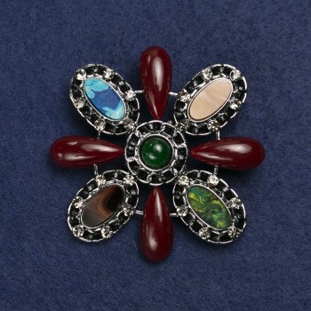 Brooch Accent with silver-toned metal, assortment of stones (for them) Enamel and crystals 62mm +