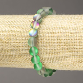 Elastic bracelet with opal glass beads, gray-green matte, 8 mm diameter, 18 cm length
