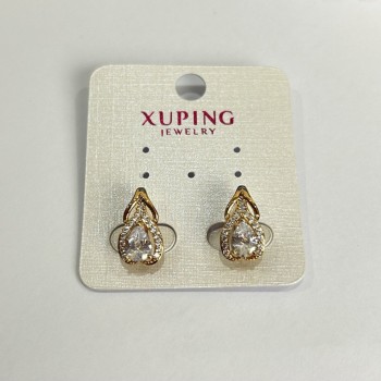 Xuping Earrings with 18K Gold Plating and White Crystals, Diameter 15x8 mm +