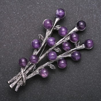Brooch 'Willow Bouquet' 67x37 cm Amethyst color 'Dark Silver'