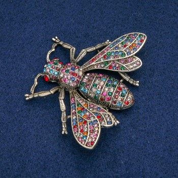 Butterfly Brooch with Multicolored Crystals, Gold-Tone Metal 70x55mm +