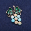 Grapes Brooch with Amazonite and Green Enamel, Gold-Tone Metal 40x50mm