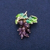 Grapes Brooch-Pendant with Amethyst Beads and Green Enamel, Gold-Toned Metal 35x45mm