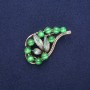Twig Brooch with Green Cat's Eye and Enamel, Gold-Toned Metal 28x52mm