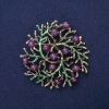 Brooch-pendant 'Sprigs' with natural Amethyst, green enamel, gold-toned metal 60mm