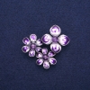 Брошка кулон Квіти з Аметистом і фіолетовою емаллю, сріблястий метал 36х46мм