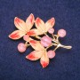 Brooch Twig with Pink Cat's Eye and Enamel, Gold-Tone Metal 38x47mm