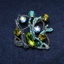 Brooch 'Sea Accent' 55x55 mm, rhinestones, colors: green, blue, light blue, metal: golden