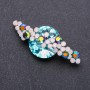 Planet Brooch with silver-toned metal, blue crystal and rhinestones 65x25mm +