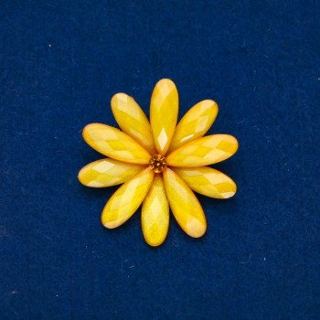 Brooch 'Flower' yellow and gray metal 48mm +