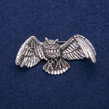 Owl Brooch 30x60mm, silver metal