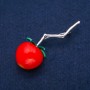 Brooch 'Cherry Tomato on a Twig' with red bead and green enamel