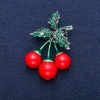 Brooch pendant 'Cherries' with coral beads (artificial) and green enamel 35 x 60 mm