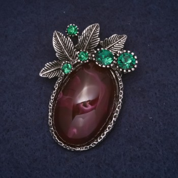 Брошка Акцент аметистовий 45х32мм стрази кабошон колір фіолетовий зелений метал сріблястий