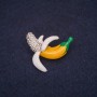 Banana Fruit Brooch 28x25 mm with Crystals and Enamel - White, Yellow, Green; Silver-Tone Metal