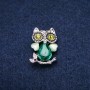 Owl Brooch with Cat's Eye and Green Crystals, Silver-Colored Metal 19x28mm