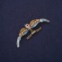 Swallow Brooch with enamel and crystals, yellow and blue, 54×18mm, gold-tone metal
