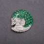 Nosukha Brooch in Green and White Rhinestones on White Metal 33x35 mm