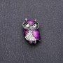Owl brooch with lilac enamel, 18×28 mm, gray metal