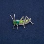 Grasshopper Brooch in Silver-Toned Metal with Green Enamel, White and Green Crystals 45x34mm +
