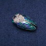 Cicada brooch with enamel and crystals in silver-tone metal, 19×35 mm